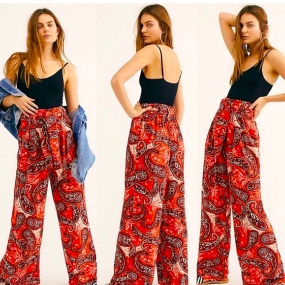 Free People Double Trouble Wide Leg Pants Tiger Lily Combo Size L - Picture 1 of 10